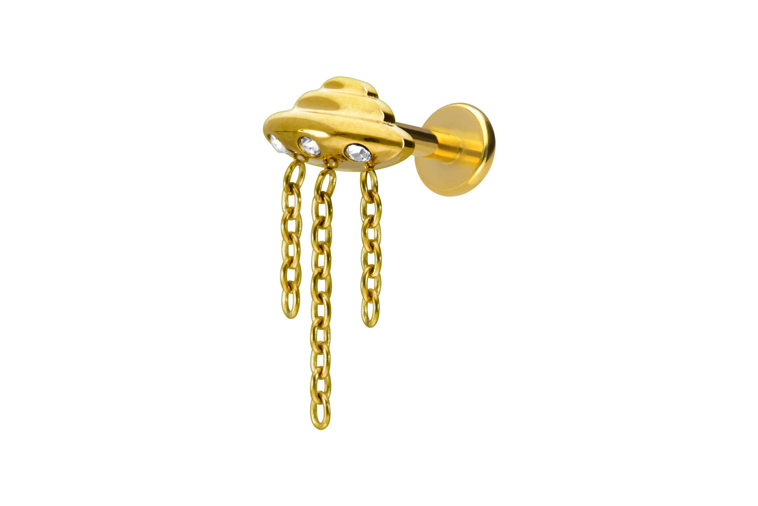 Titan Labret Piercing mit Innengewinde UFO + KETTE + KRISTALLE